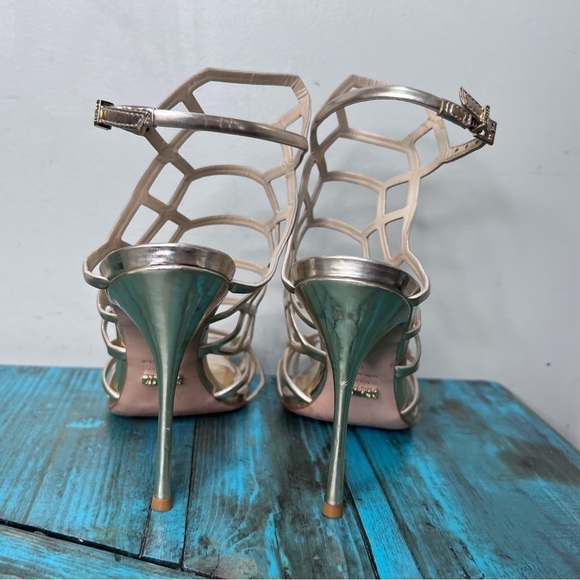 Schutz Juliana Gold High Heel Caged Open Dress Sandal Size 8 - Picture 10 of 16